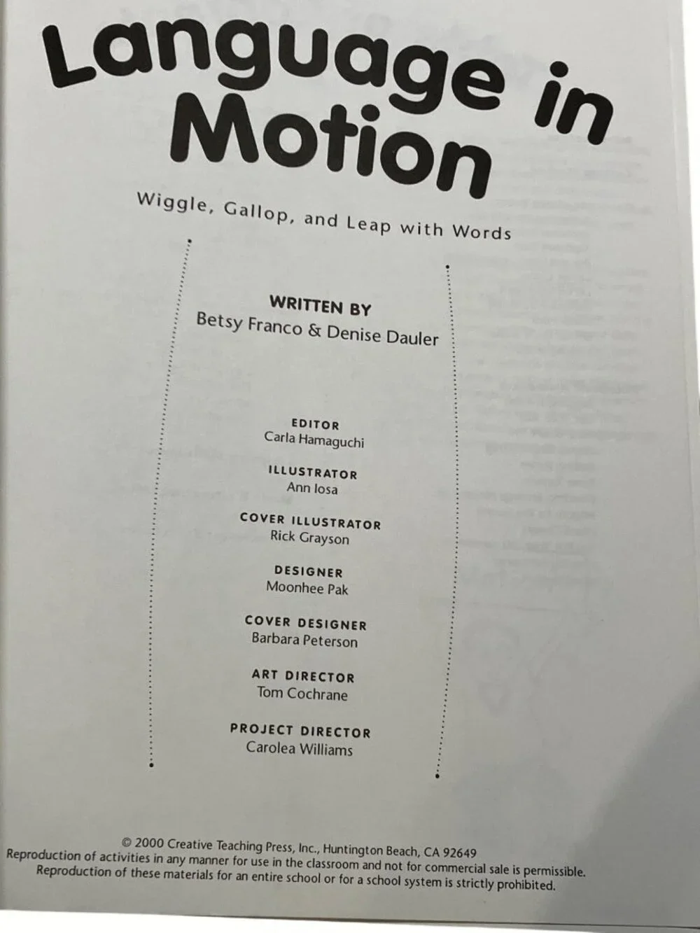 Language In Motion Wiggle Gallop And Leap With Words PreK-1 Creative Teaching